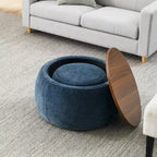 Pouff de rangement rond, repose-pieds et table d'appoint 2-en-1, marron / bleu foncé / jaune foncé / vert / gris clair, individuel