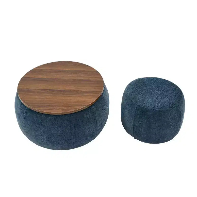 Pouff de rangement rond, repose-pieds et table d'appoint 2-en-1, marron / bleu foncé / jaune foncé / vert / gris clair, individuel