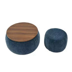 Pouff de rangement rond, repose-pieds et table d'appoint 2-en-1, marron / bleu foncé / jaune foncé / vert / gris clair, individuel