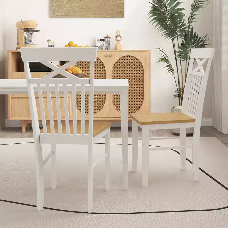 Chaises de salle à manger sans accoudoirs en bois naturel, dossier haut, lot de 2
