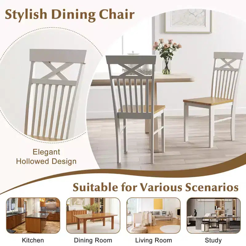 Chaises de salle à manger sans accoudoirs en bois naturel, dossier haut, lot de 2