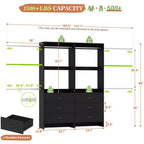 Organisateur de placard 2 pièces Beige/Noir/Gris/Blanc avec tringles extensibles et 6 tiroirs en bois, pour 1 à 2 utilisateurs