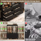 Organisateur de placard 2 pièces Beige/Noir/Gris/Blanc avec tringles extensibles et 6 tiroirs en bois, pour 1 à 2 utilisateurs