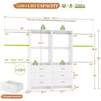 Organisateur de placard 2 pièces Beige/Noir/Gris/Blanc avec tringles extensibles et 6 tiroirs en bois, pour 1 à 2 utilisateurs