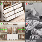 Organisateur de placard 2 pièces Beige/Noir/Gris/Blanc avec tringles extensibles et 6 tiroirs en bois, pour 1 à 2 utilisateurs