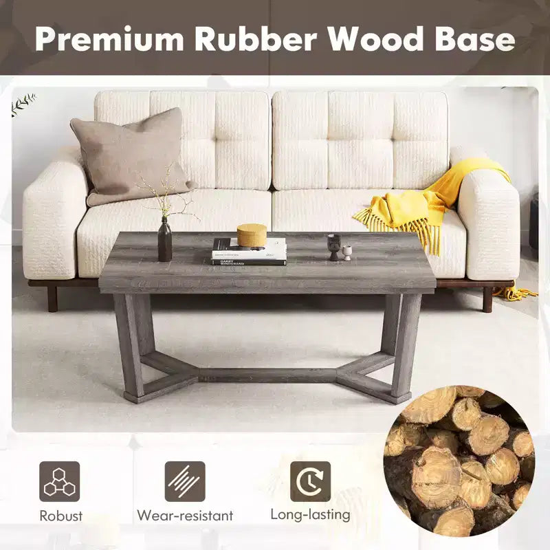 Table basse rectangulaire grise avec piètement croisé à 4 pieds, 1 à 4 places