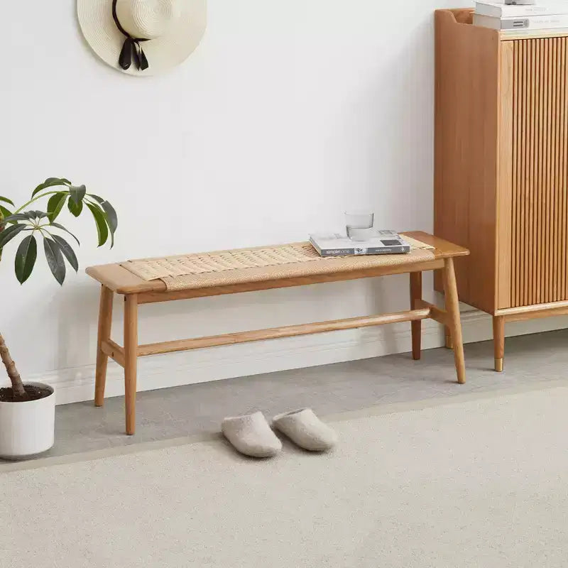Banc de salle à manger en chêne brun avec assise tressée, 1 personne