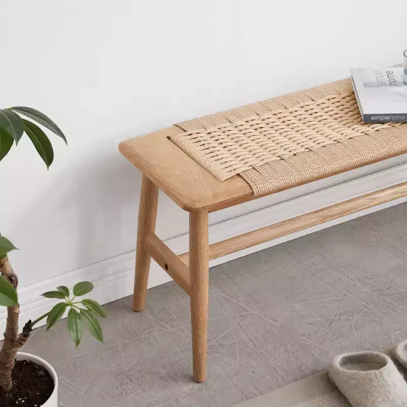 Banc de salle à manger en chêne brun avec assise tressée, 1 personne