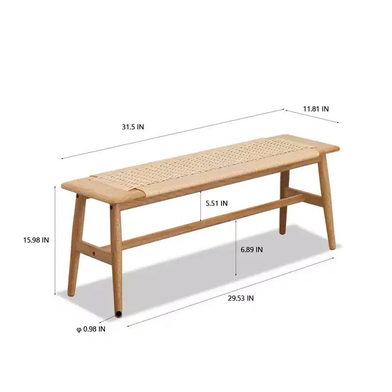 Banc de salle à manger en chêne brun avec assise tressée, 1 personne