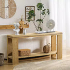 Console de style maison de ferme brune avec étagère, bordure à billes sculptée | 160 cm | 1 personne