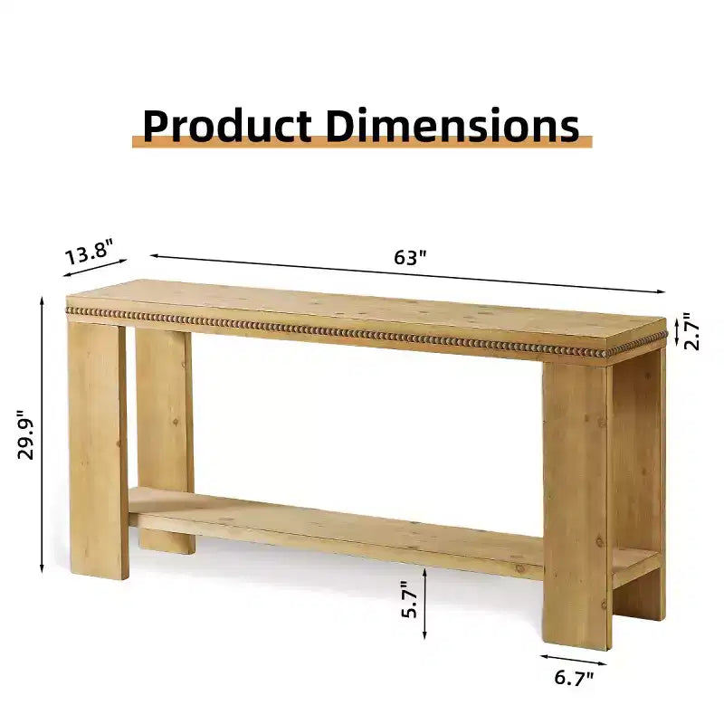 Console de style maison de ferme brune avec étagère, bordure à billes sculptée | 160 cm | 1 personne