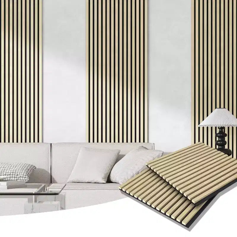 Panneau mural acoustique grain de bois beige/noir/marron – Paquet de 4 (chambre 2 personnes)