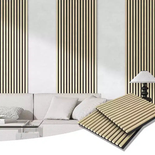 Panneau mural acoustique grain de bois beige/noir/marron – Paquet de 4 (chambre 2 personnes)
