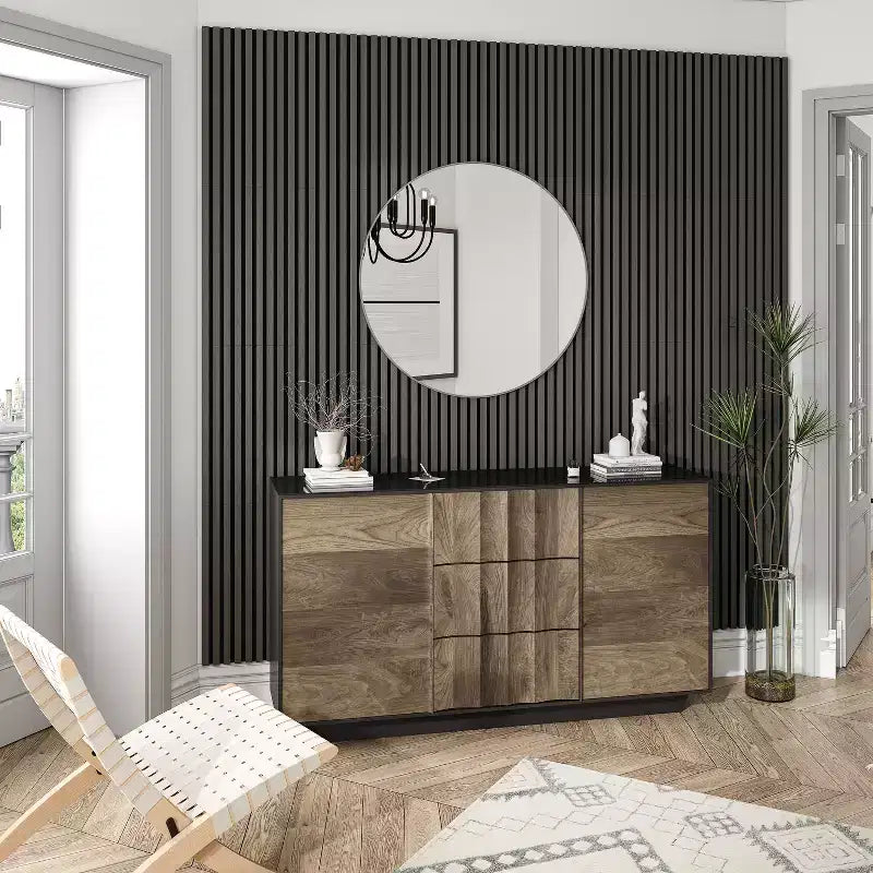 Panneau mural acoustique grain de bois beige/noir/marron – Paquet de 4 (chambre 2 personnes)