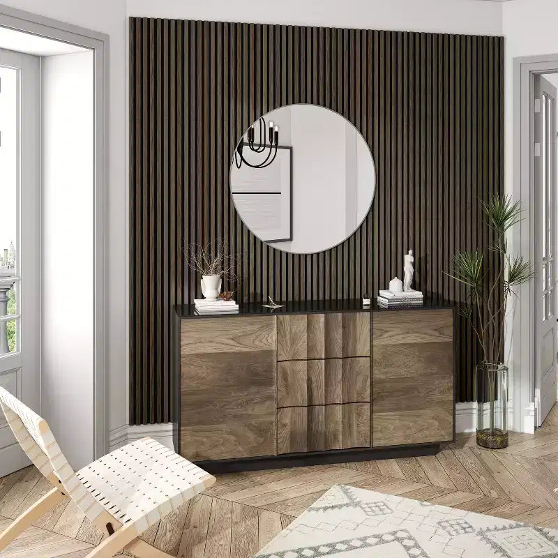 Panneau mural acoustique grain de bois beige/noir/marron – Paquet de 4 (chambre 2 personnes)