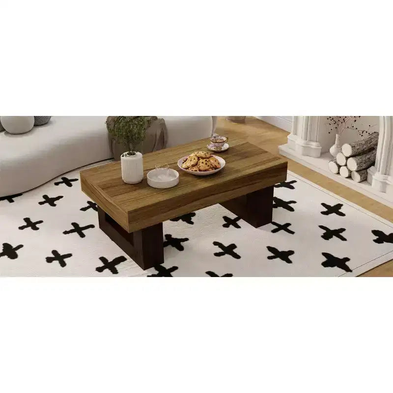 Table basse rectangulaire marron, style tréteau, pour 1 personne