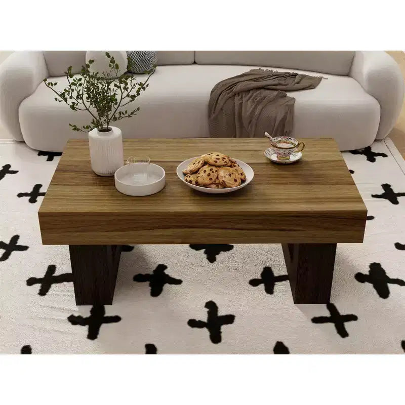 Table basse rectangulaire marron, style tréteau, pour 1 personne