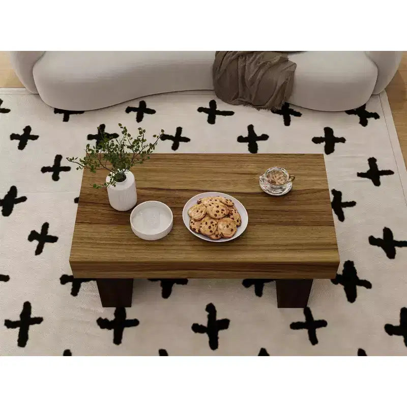 Table basse rectangulaire marron, style tréteau, pour 1 personne