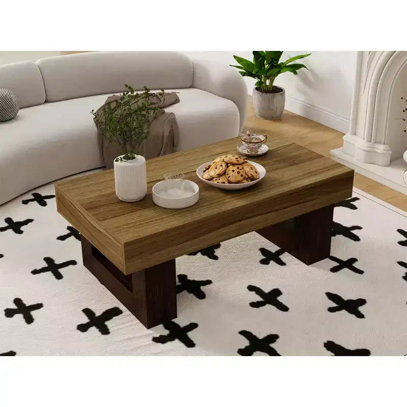 Table basse rectangulaire marron, style tréteau, pour 1 personne