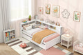 Lit de repos double blanc avec lit gigogne et tête de lit bibliothèque – 2 couchages
