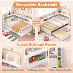 Lit de repos double blanc avec lit gigogne et tête de lit bibliothèque – 2 couchages