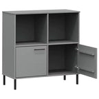 Étagère en pin massif brun / gris / blanc avec pieds en métal, 2 tablettes