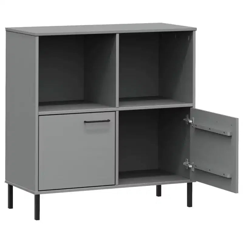 Étagère en pin massif brun / gris / blanc avec pieds en métal, 2 tablettes