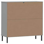 Étagère en pin massif brun / gris / blanc avec pieds en métal, 2 tablettes
