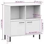 Étagère en pin massif brun / gris / blanc avec pieds en métal, 2 tablettes