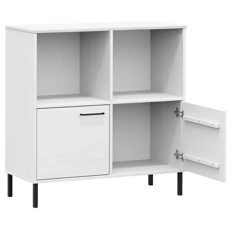 Étagère en pin massif brun / gris / blanc avec pieds en métal, 2 tablettes