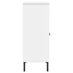 Étagère en pin massif brun / gris / blanc avec pieds en métal, 2 tablettes