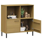 Étagère en pin massif brun / gris / blanc avec pieds en métal, 2 tablettes