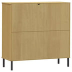 Étagère en pin massif brun / gris / blanc avec pieds en métal, 2 tablettes