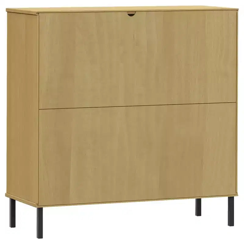 Étagère en pin massif brun / gris / blanc avec pieds en métal, 2 tablettes