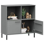 Étagère en pin massif brun / gris / blanc avec pieds en métal, 2 tablettes