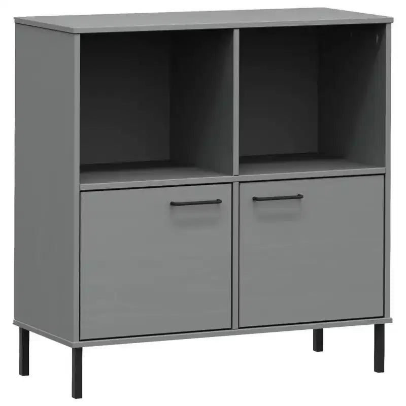 Étagère en pin massif brun / gris / blanc avec pieds en métal, 2 tablettes