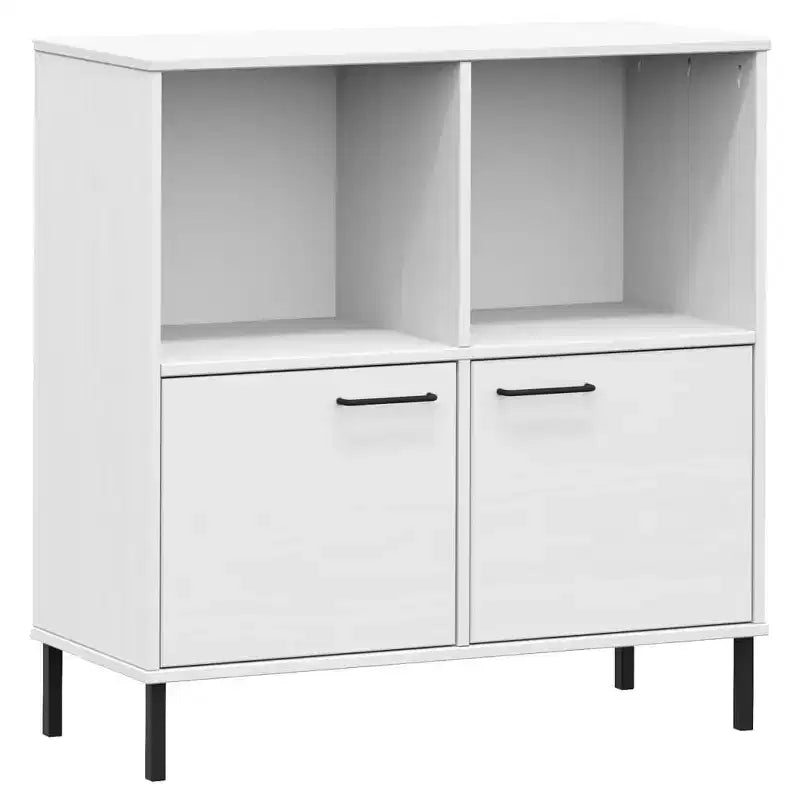 Étagère en pin massif brun / gris / blanc avec pieds en métal, 2 tablettes