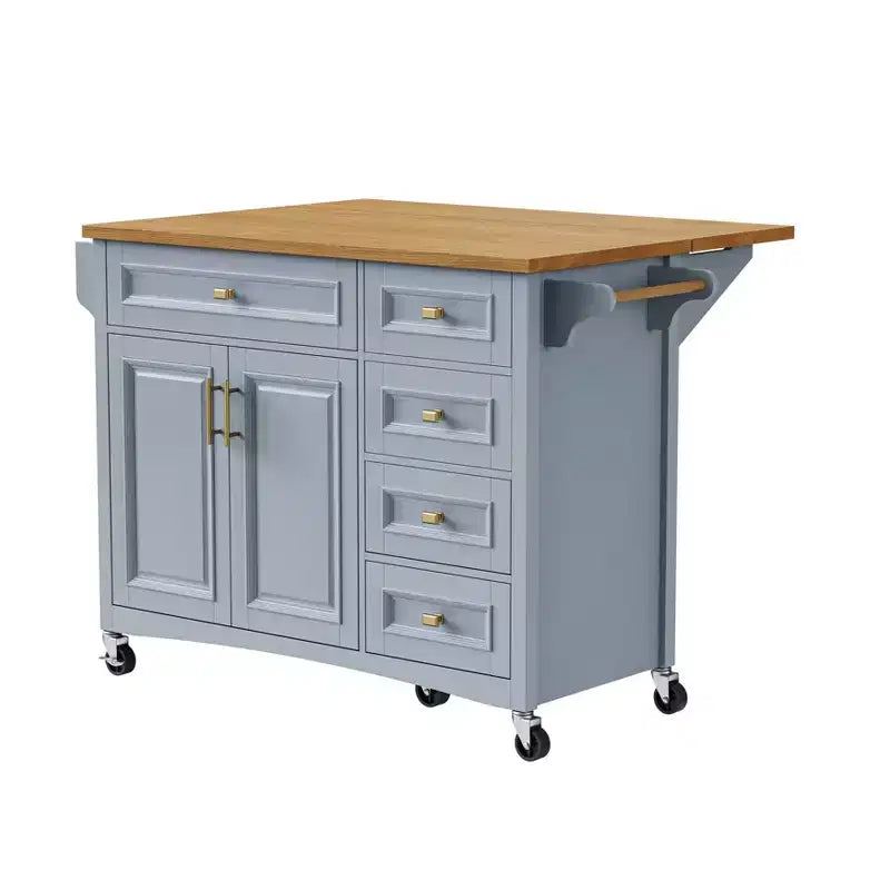 Îlot de cuisine roulant bleu-gris/blanc avec abattant – 1 personne