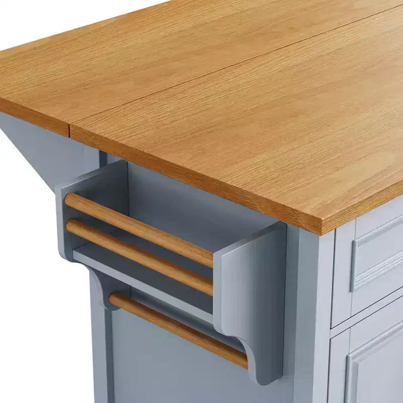 Îlot de cuisine roulant bleu-gris/blanc avec abattant – 1 personne