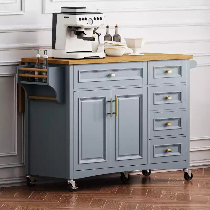 Îlot de cuisine roulant bleu-gris/blanc avec abattant – 1 personne