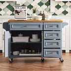 Îlot de cuisine roulant bleu-gris/blanc avec abattant – 1 personne