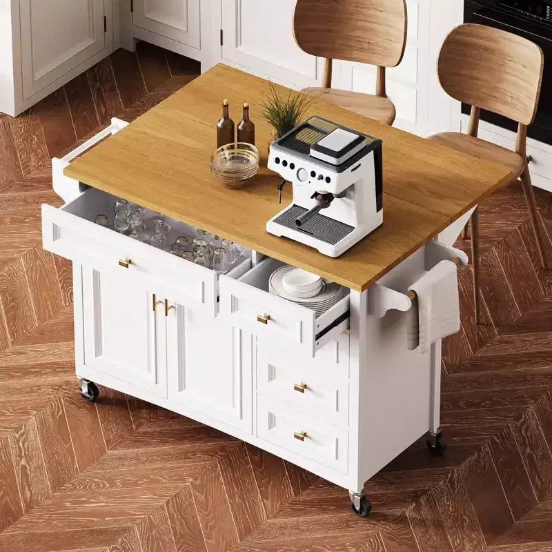 Îlot de cuisine roulant bleu-gris/blanc avec abattant – 1 personne
