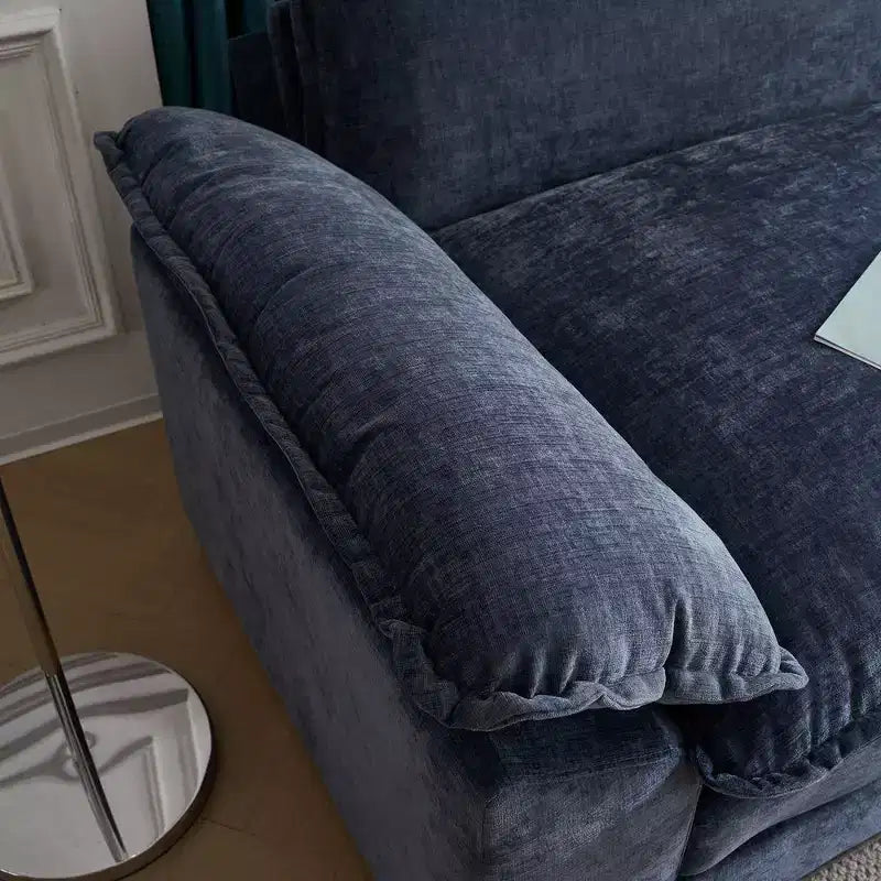 Canapé d'angle beige avec pouf, dossier coussins, 3 places