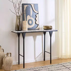 Table console en marbre gris et noir, rectangulaire, piètement en fer