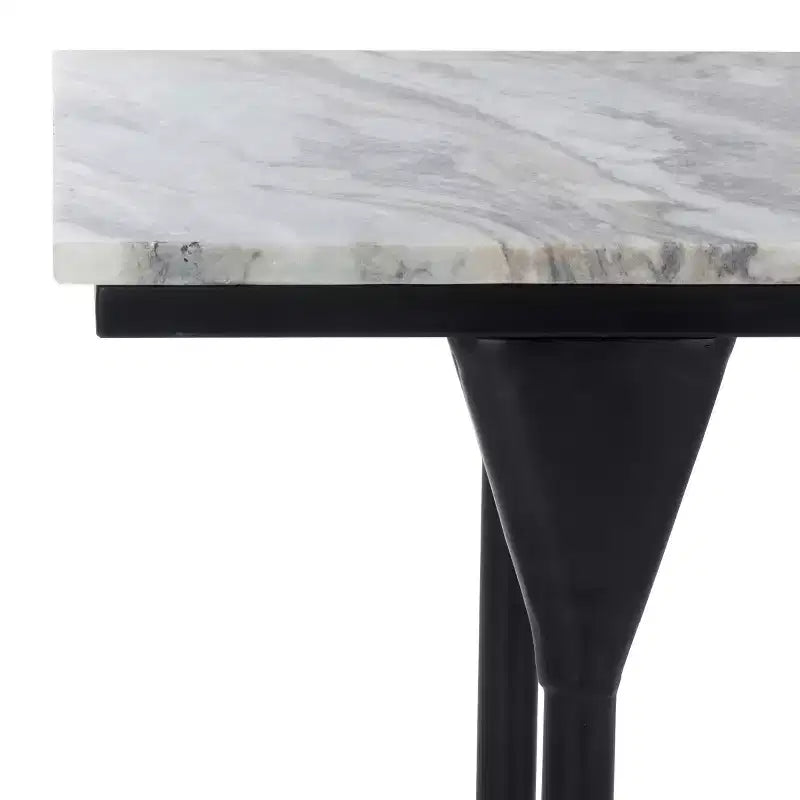 Table console en marbre gris et noir, rectangulaire, piètement en fer