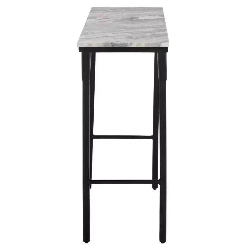 Table console en marbre gris et noir, rectangulaire, piètement en fer