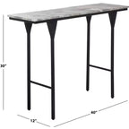 Table console en marbre gris et noir, rectangulaire, piètement en fer