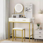 Coiffeuse LED noire/dorée avec miroir, 4 tiroirs et tabouret – 1 personne