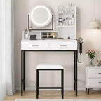 Coiffeuse LED noire/dorée avec miroir, 4 tiroirs et tabouret – 1 personne