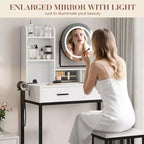 Coiffeuse LED noire/dorée avec miroir, 4 tiroirs et tabouret – 1 personne